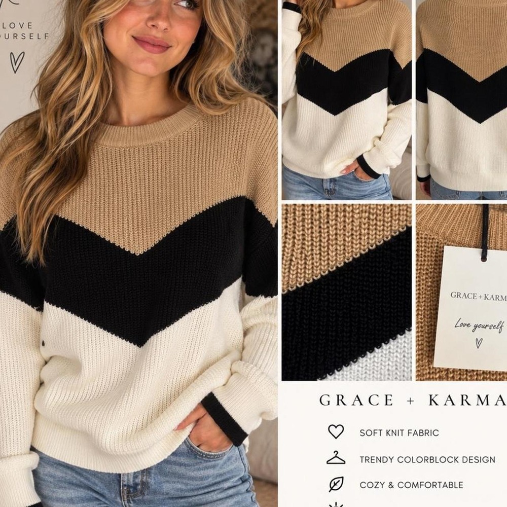 🤎 NWT Grace + Karma Colorblock Knit Sweater ✨